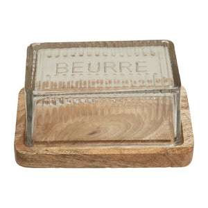 Glass and Wood Butter Dish